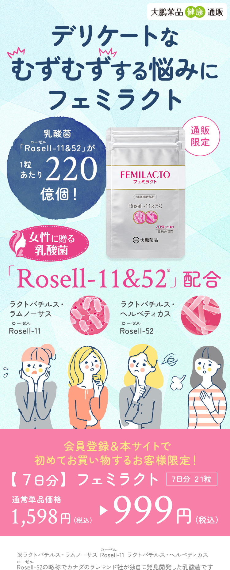 大鵬薬品の通販限定サプリメント フェミラクト｜乳酸菌「Rosell